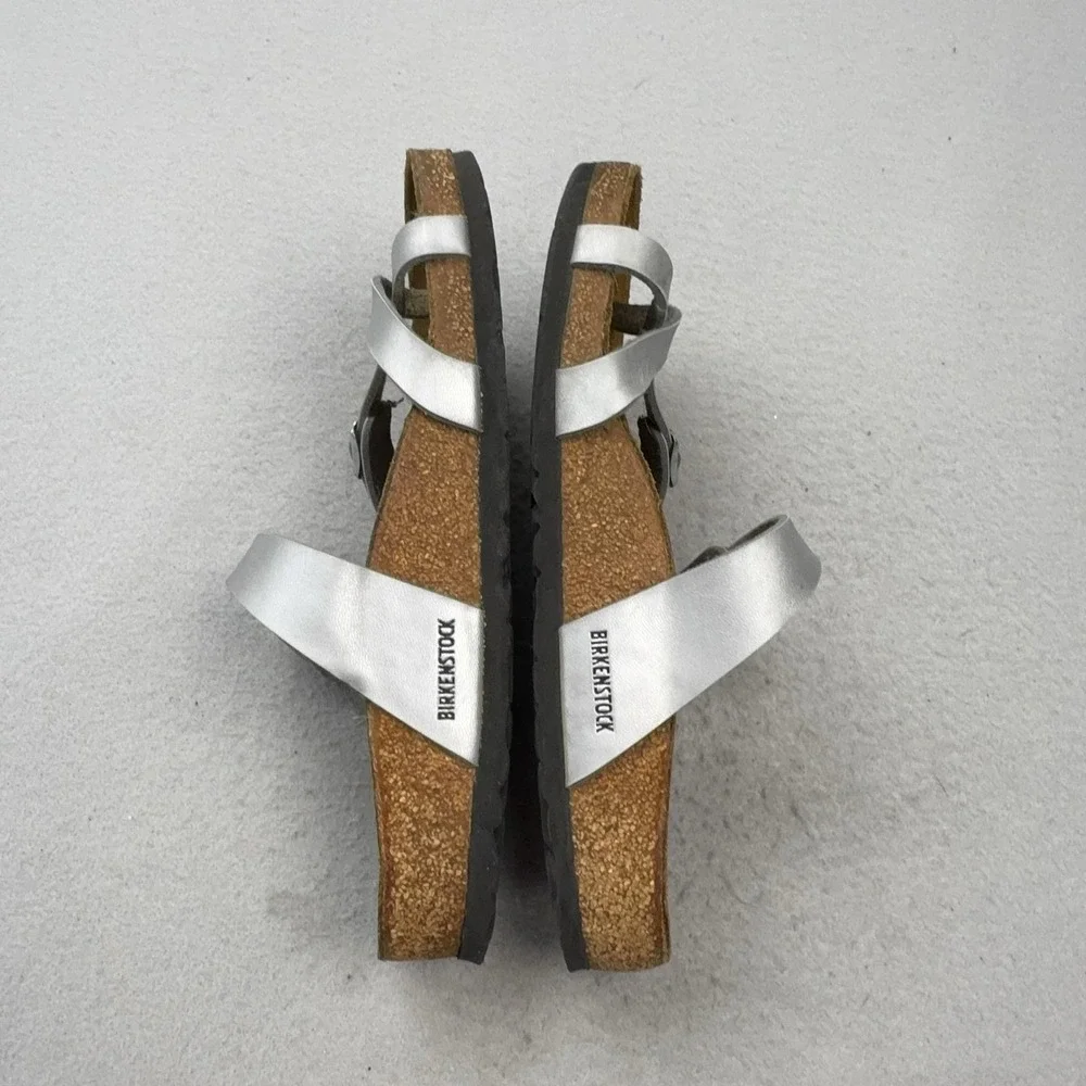 Birkenstock Mayari Sandals Womens Size 8 Silver Strappy Cork Footbed Comfort